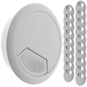Lote de 20 pasacables redondo para encastrar en mesa de color gris y diámetro 50 mm