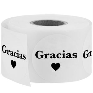 Pegatinas redondas “Gracias” de 25 mm, rollo bobina de 500 etiquetas de color blanco