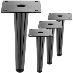 Pack de 4 patas rectas para muebles con forma cónica y protección antideslizante de 15cm color negro metalizado