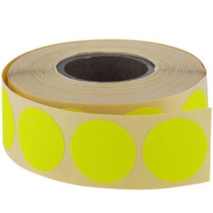 Rollo de 500 etiquetas adhesivas redondas amarillas fluorescentes 19 mm