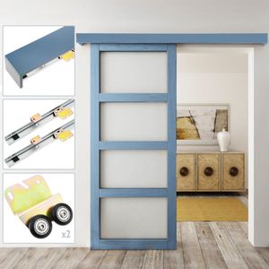 Rail guía para puerta corredera con cubierta de madera MDF de color cobalto de 2m