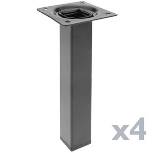 Pies cuadrados para mesa y mueble. Patas en acero negras de 25cm 4-pack