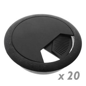 Lote de 20 pasacables redondo para encastrar en mesa de color negro y diámetro 60 mm