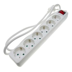 Regleta de enchufes 6 schuko 16A 250V blanca con interruptor y cable de 1.5m