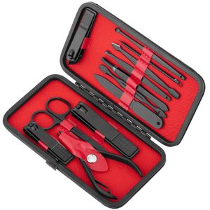 Kit de estuche de manicura y pedicura profesional, set de 12 accesorios de acero inoxidable, color negro