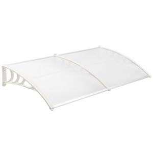 Tejadillo de protección 200x80 cm transparente. Marquesina para puertas y ventanas con soporte blanco