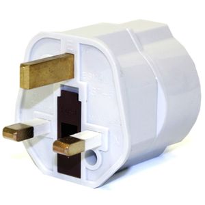 Adaptador enchufe Europa a Reino Unido tipo clavija schuko hembra a clavija BS1363 macho blanco