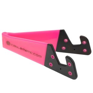 Soporte para teléfono móvil y tablet. Peana fucsia plegable y portátil