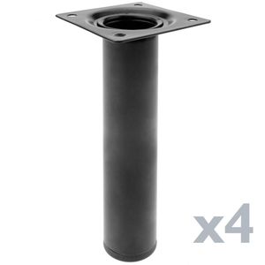Pies redondos para mesa y mueble. Patas en acero negras de 25cm 4-pack