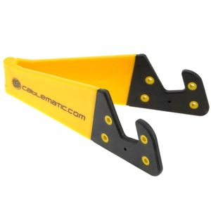 Soporte para teléfono móvil y tablet. Peana amarilla plegable y portátil