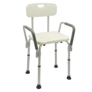 Silla de ducha antideslizante regulable en altura con resposabrazos para personas mayores