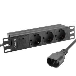 Regleta de enchufes para armario rack 10" 1U con 3 Schuko negros y C14 Lanberg