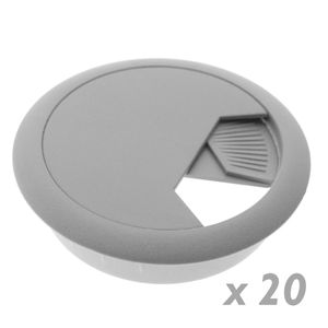 Lote de 20 pasacables redondo para encastrar en mesa de color gris y diámetro 53 mm