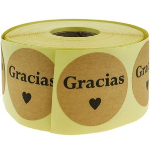 Etiqueta adhesiva redonda de 38 mm color marrón 'Gracias'