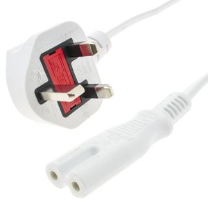 Cable eléctrico British Standard BS-1363-1 a IEC-60320-C7 de 1.8m blanco