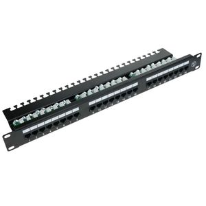 Patch panel de 24 RJ45 Cat.5e UTP 1U negro con organizador de cables para armario rack - RackMatic